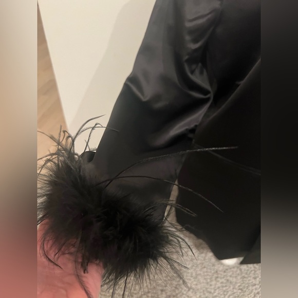 Black Satin Blazer with feather cuffs by Sincerely Jules. Size M. - Picture 5 of 11